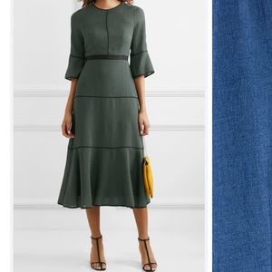 CEFINN Tyler Grosgrain-trimmed Voile Blue Midi Dress Sz 6 Tiered Kate Middleton